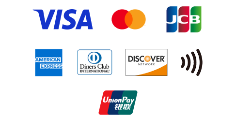 VISA、Master、JCB、AMERICAN EXPRESS、Diners Club、DISCOVER、タッチ決済、中国銀聯