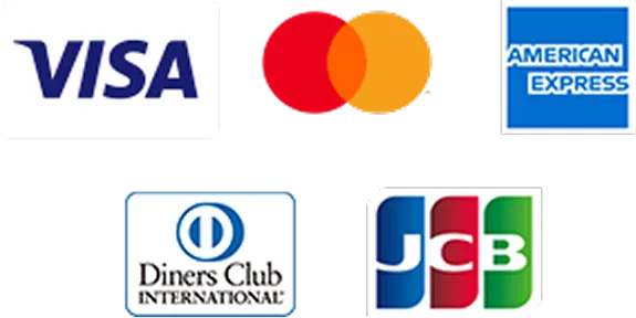 VISA、Mastercard、American Express、Diners Club INTERNATIONAL、JCB